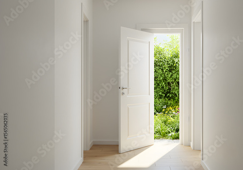 Open door to garden interior