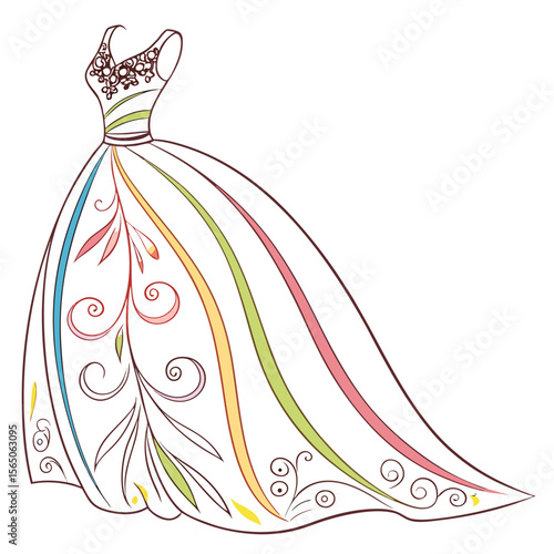 Colorful A-line wedding dress, lace bodice for a unique bridal look