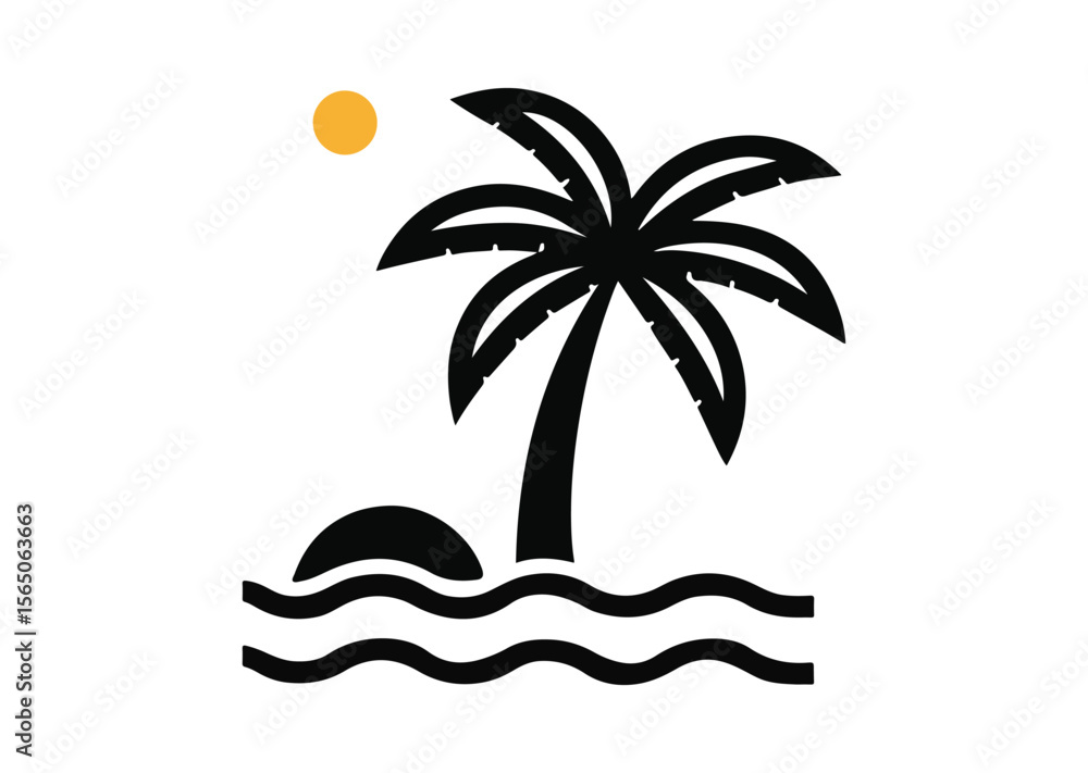 Fototapeta premium Beach with Palm Tree Vector, Palm Tree Colorful Icon
