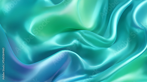 Aurora borealis silk texture: Emerald-arctic blue gradient liquid satin with refractive light threads and abstract marbling, seamless looping background on transparent 8K PSD for luxury textile design