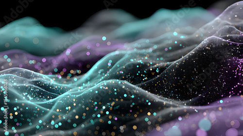Futuristic tech background: Holographic electric-blue grid with teal-magenta particle waves, abstract digital patterns and glass morphism interface, 8K transparent PSD for UI designs or digital assets