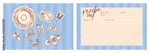 Recipe card template with cooking items illustration