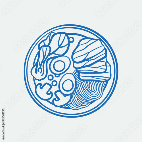 Hand-drawn ramen. Line art, ink, minimalist style. Vector illustration. Food collection.