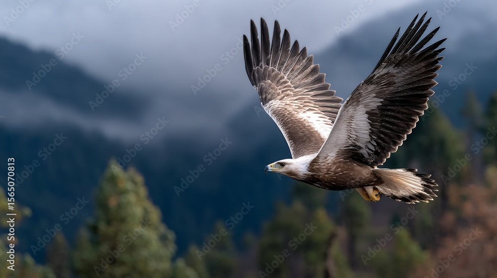 Obraz premium Majestic eagle soaring over misty mountains