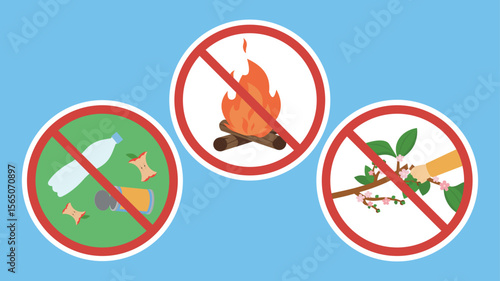 Заборонні знаки для парку. Векторна ілюстрація в плоскому стилі.