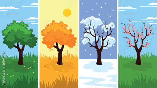 Four seasons - spring, summer, autumn, winter. Vector illustration