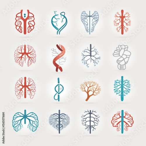 Abstract Lung and Vascular System Icons Medical Vector Graphics