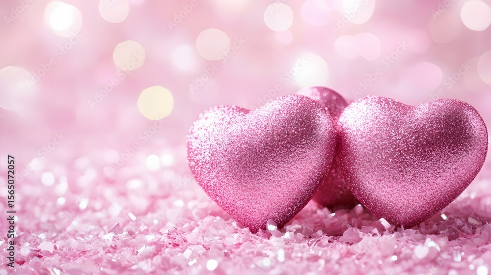 Fototapeta premium Pink Glitter Hearts Valentine's Day Romance Love
