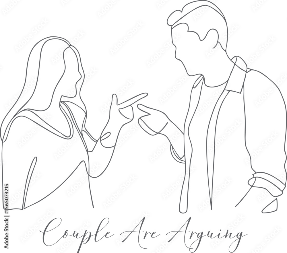 Couple Arguing Minimalist Icon Concept Continuous One Line Drawing In Editable Stroke Style Couple Arguing Minimalist Icon Concept Continuous One Line Drawing In Editable Stroke Style