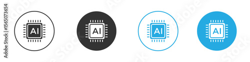 AI icon set. Black solid flat doodle graphic design set