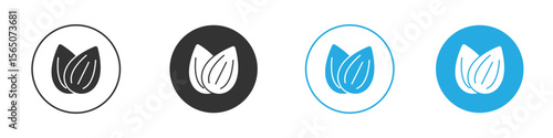 Almond icon set. Black solid flat doodle graphic design set
