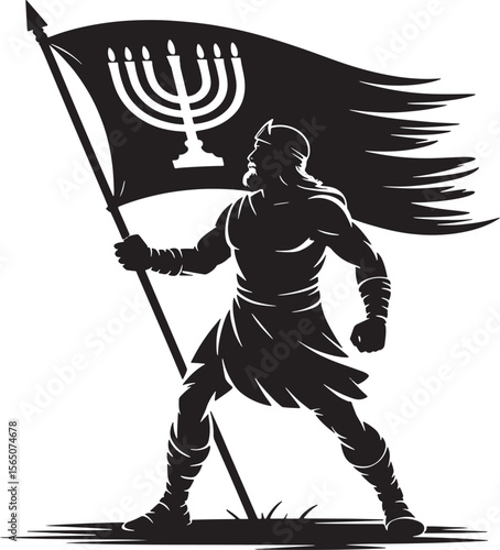 Jewish Warrior Holding Menorah Flag Illustration