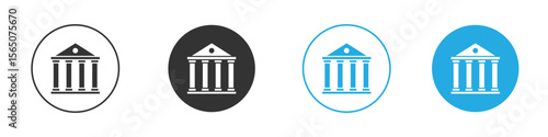 Courthouse icon set. Black solid flat doodle graphic design set