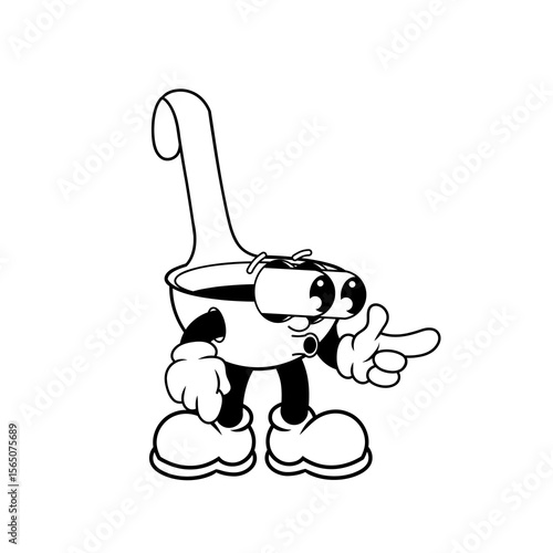 Retro character design of soup ladle suprised outline