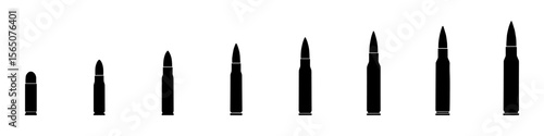 Bullet icon. Simple illustration of bullet. Cartridge caliber symbol. Ammo ammunition of different guns. EPS 10