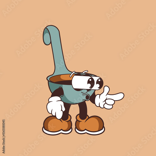Retro character design of soup ladle suprised