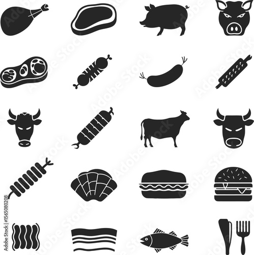 Meat and Food Silhouette Icon Set – Vector Illustration Collection