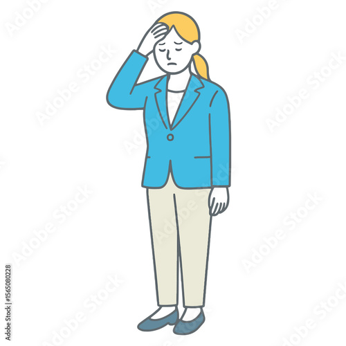 Vsai stressed businesswoman having headache touching forehead feeling tired