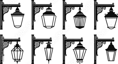 Vintage Street Lamp Vector Set – Ornamental Retro Lantern Silhouettes
