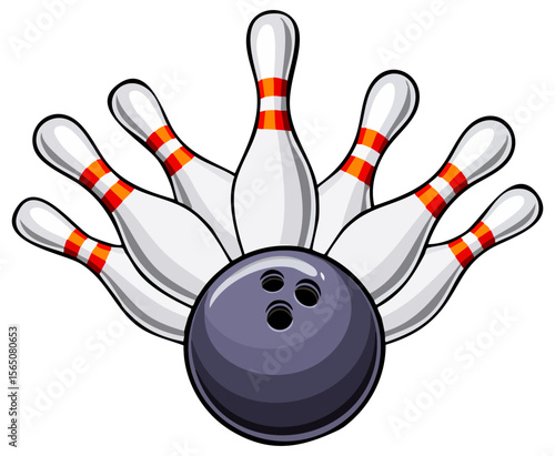 Bowling ball hitting pins clipart illustration 