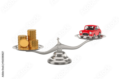 Car and money on scale on w...