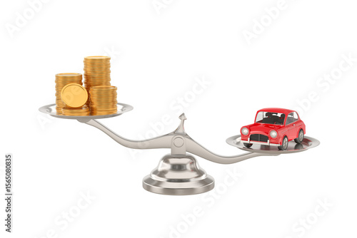 Car and money on scale on w...