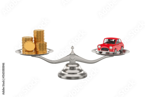 Car and money on scale on w...