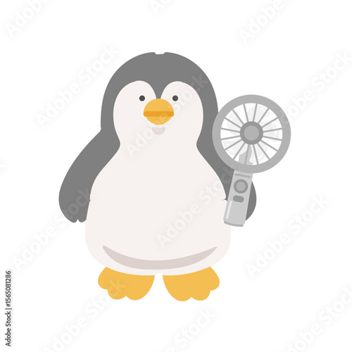 ハンディファンを持つペンギン　熱中症対策　イラスト