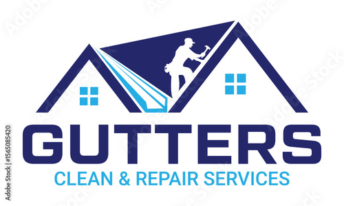 gutter installation and repair service logo design vector illustration