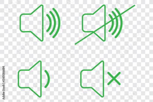 Sound off and sound on vector icons. Sound speaker icon in black outline. broadcasting,