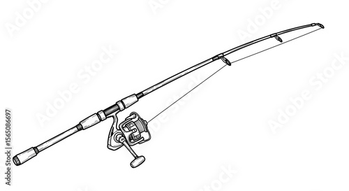 Spinning Fishing Rod and Reel: A Detailed Line Drawing Illustration