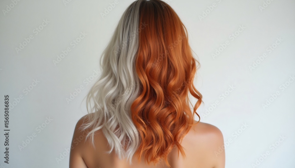 Fototapeta premium Blonde woman with long hair posing from the back in a studio setting