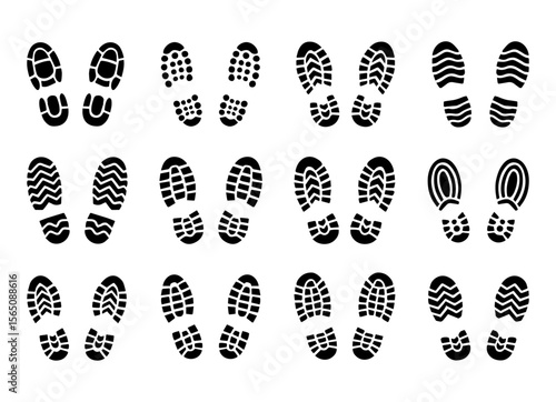 Illustration showing a set of black shoe print icons for a foot mat on a white background