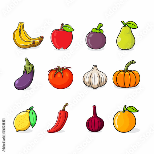 twelve sets of colored fruits and spices you can use for children's books