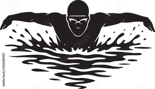 Dynamic Butterfly Swimming Silhouette on Crisp White Background