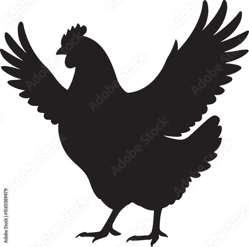 Chicken Hen Flapping Wings Silhouette on White Canvas