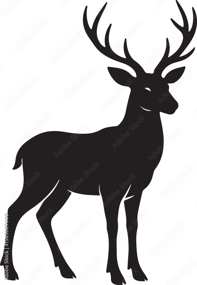 Fototapeta premium Graceful Deer Silhouette with Antlers on White Background