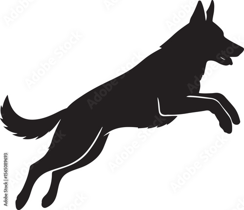 German Shepherd Leaping Action Silhouette on White Art