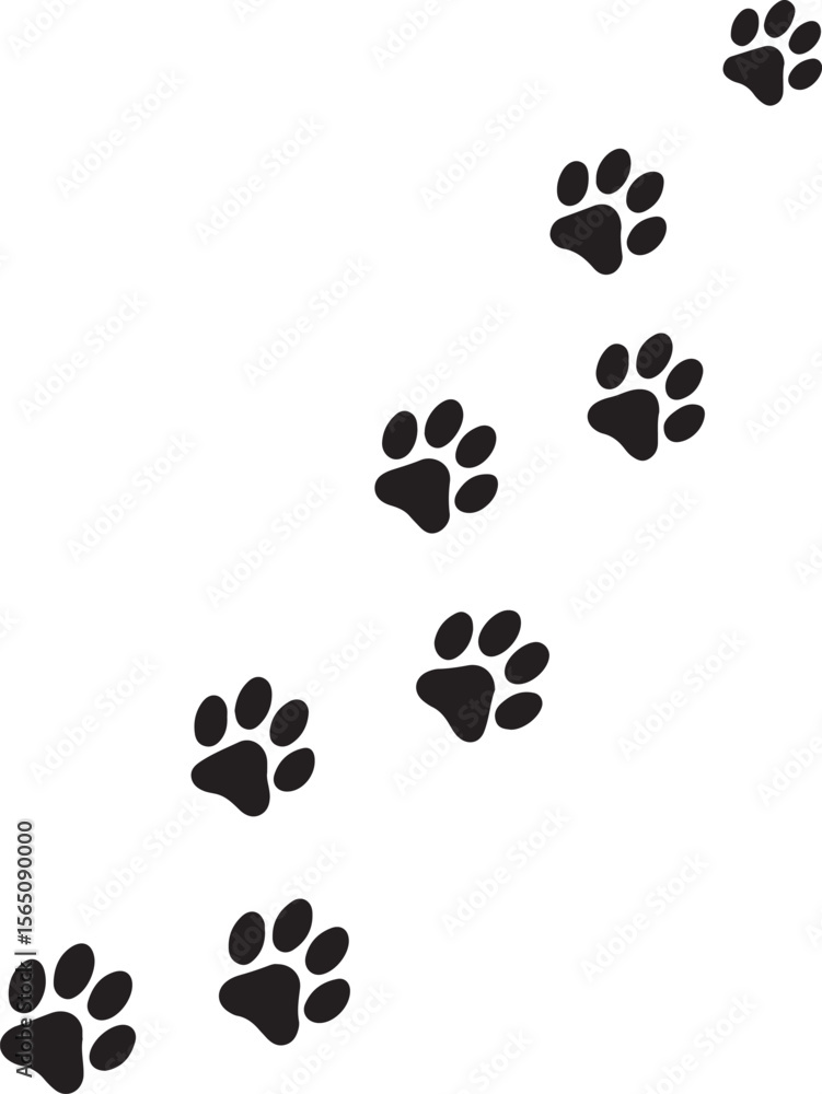 Fototapeta premium Walking Paw Print Path Silhouette Pet Footprint Pattern