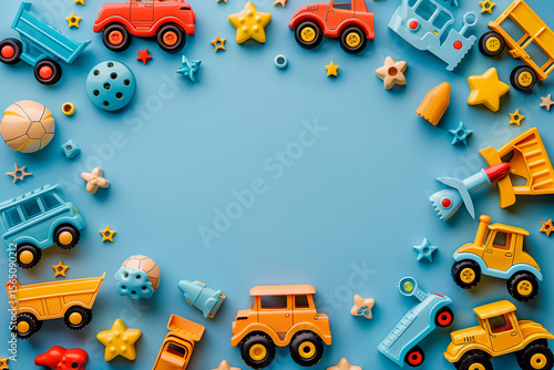 Colorful Toys Frame A Delightful Border of Playful Vehicles and Stars