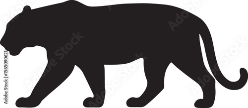 Tiger Stalking Silhouette in Jungle Pose on White Art