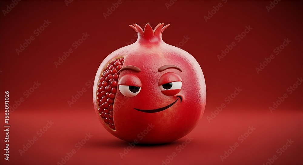 Obraz premium Pomegranate fruit red food healthy nutrition vitamin antioxidant fresh sweet organic delicious cartoon character