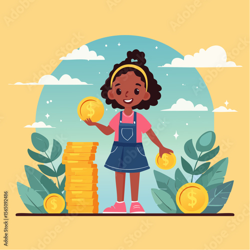 Illustrated concept of a child earning pocket money by doing chores