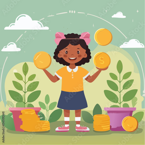 Illustrated concept of a child earning pocket money by doing chores