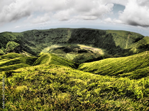 dramatic volcanic crater in Faial, Azores - travel and tourism