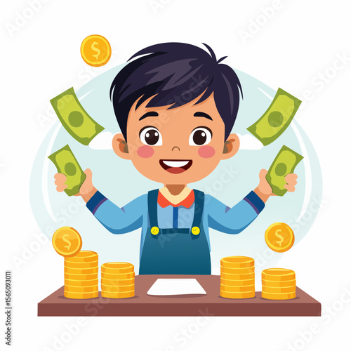 Illustrated concept of a child earning pocket money by doing chores