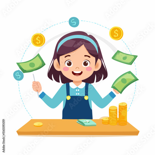 Illustrated concept of a child earning pocket money by doing chores