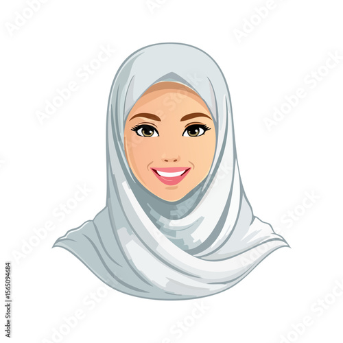 Arabian Muslim woman wearing hijab girl face in scarf. Vector