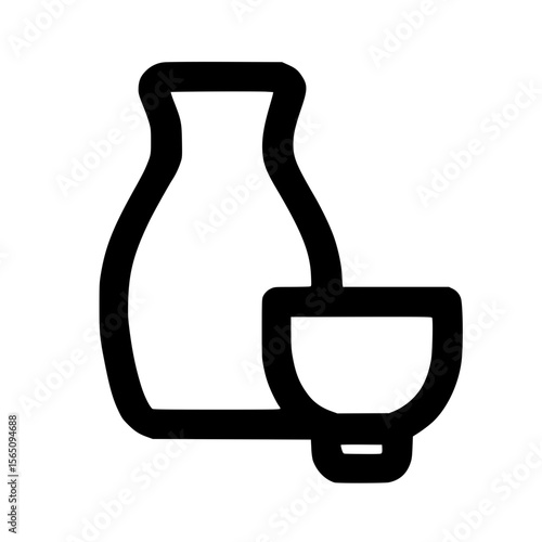 Minimalist Line Art Sake Bottle and Cup Traditional Asian Drink Icon