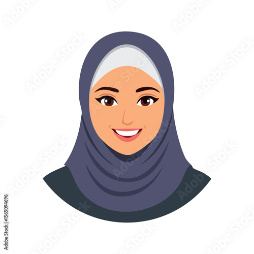 Arabian Muslim woman wearing hijab girl face in scarf. Vector
